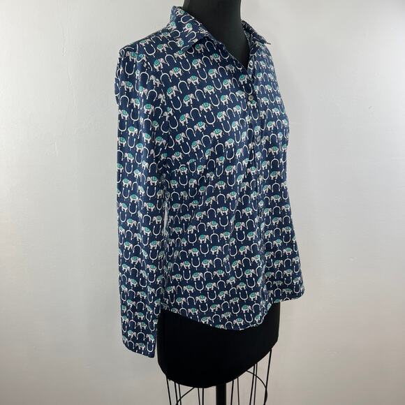 J CREW  Perfect Button-Up Blue Elephant Print Shirt Long Sleeve H6466 Slim Fit 4 - Picture 3 of 8